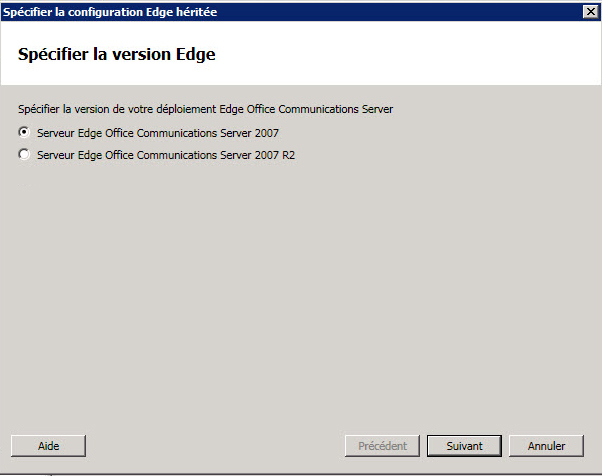 Boîte de dialogue Spécifier la version Edge