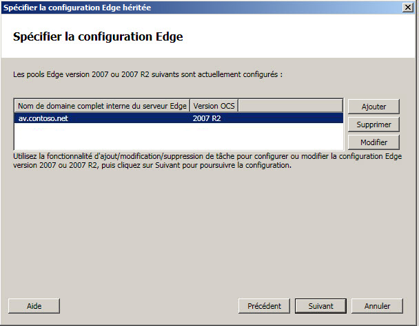 Page Spécifier la configuration Edge du Générateur de topologies