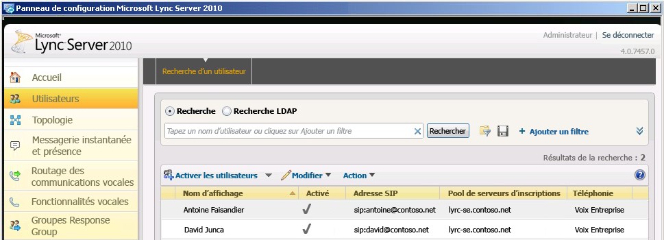 Lync Server - Panneau de configuration - Recherche d’utilisateurs