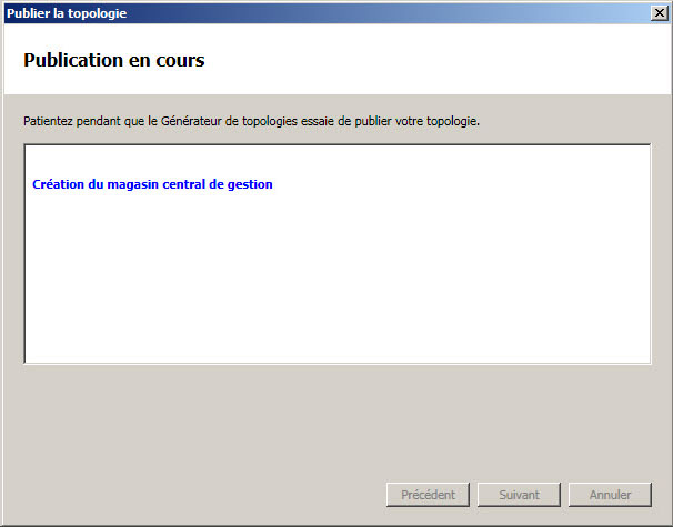 Boîte de dialogue Publication en cours du Générateur de topologies