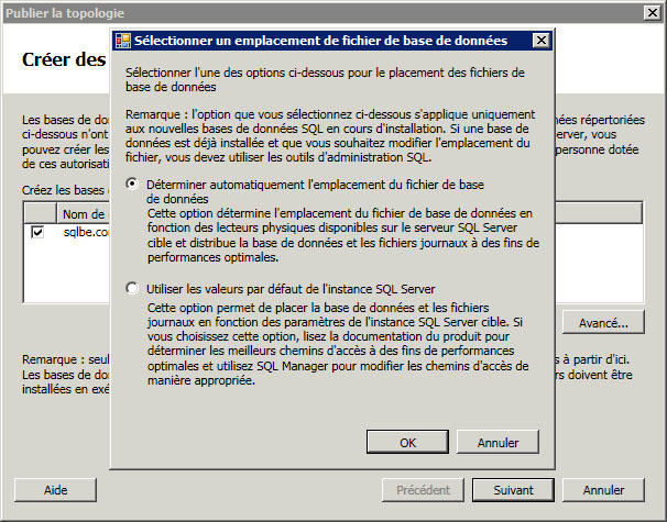 Générateur de topologies - Sélectionner un emplacement de fichier de base de données