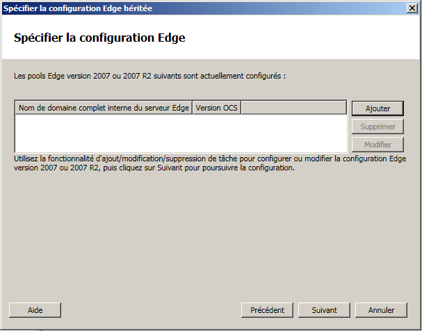 Boîte de dialogue Spécifier la configuration Edge