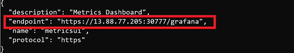 A screenshot of the endpoint of the Grafana Dashboard.