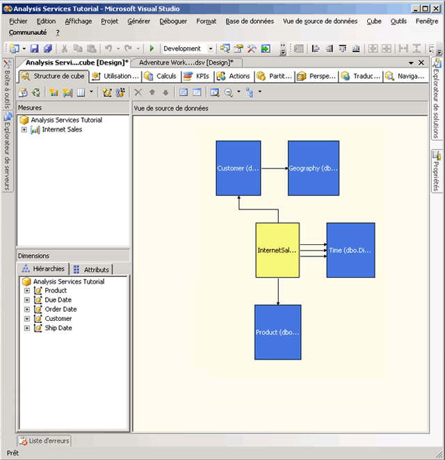 Cube Didacticiel Analysis Services dans le Concepteur de cube