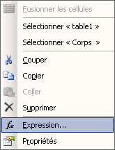 Menu contextuel, choisir Expression