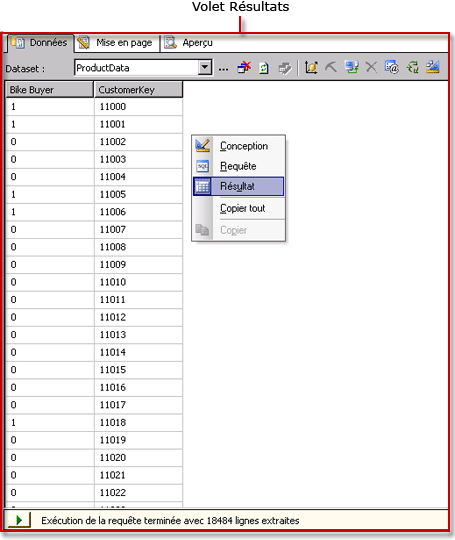 Concepteur de requêtes DMX Analysis Services, résultat