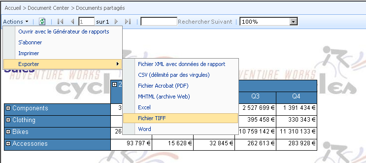 Composant WebPart Visionneuse de rapports