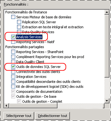 Arborescence de la fonctionnalité Programme d'installation d'Analysis Services