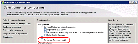 Désinstaller SQL - Sélection des fonctionnalités à désinstaller