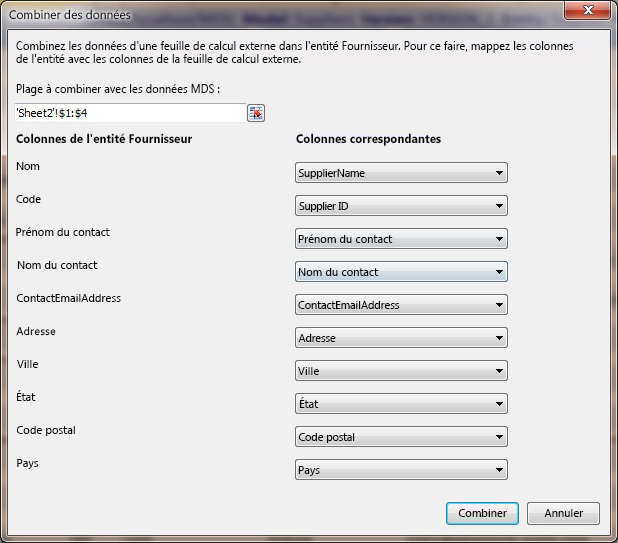 Excel - Boîte de dialogue Combiner des données comme étant rempli des données