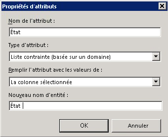 Excel - Boîte de dialogue Propriétés d'attributs