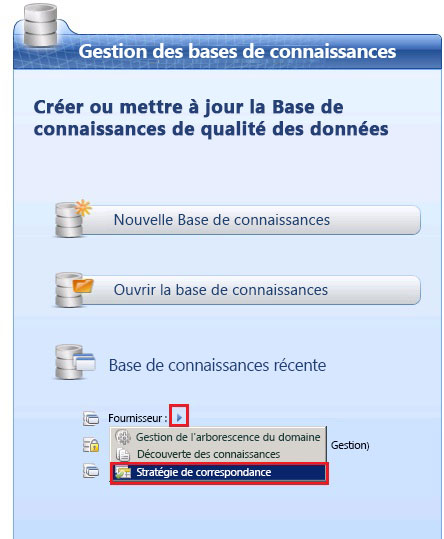 Menu Stratégie de correspondance dans la Page principale