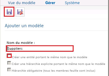 Page Ajouter le modèle