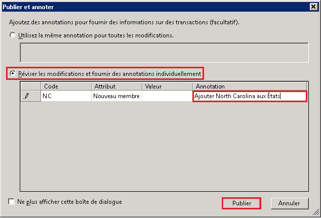 Excel - Boîte de dialogue Publier et annoter