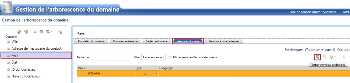 Ajouter une valeur de domaine - Bouton de la barre d'outils