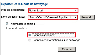 Page Exporter les résultats de nettoyage