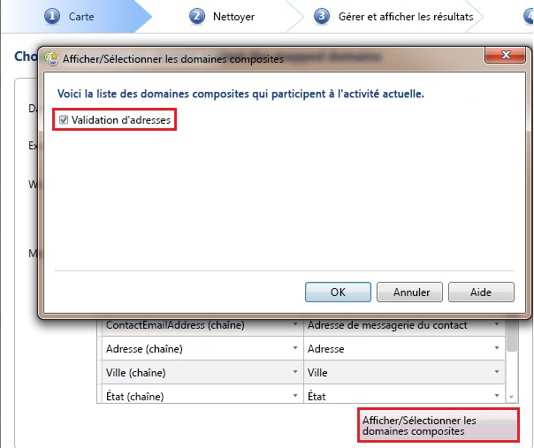 Boîte de dialogue Afficher/Sélectionner des domaines composites