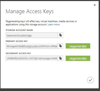 Capture d’écran des clés de compte de stockage Azure