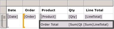 Mode Création : table de base avec total des commandes