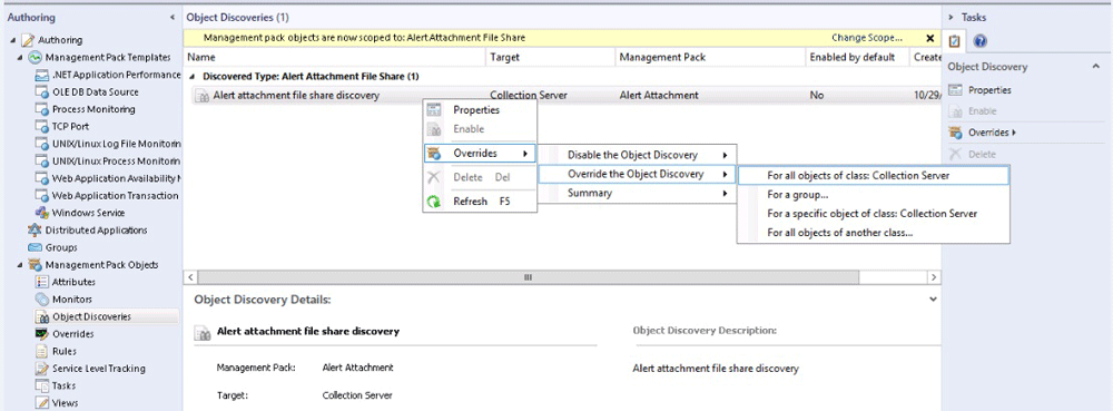 Configurer une substitution pour le partage de fichiers de pièce jointe alerte