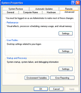 Figure 1   System Properties - Advanced tab