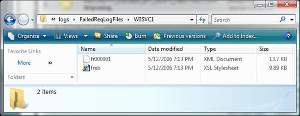 Capture d’écran montrant Internet Explorer accédant au chemin W 3 S V C 1. Deux fichiers sont répertoriés, freb et f r 0 0 0 0 0 1.