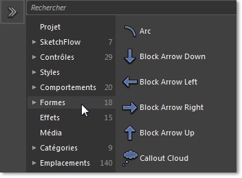 Catégorie Formes du panneau Composants