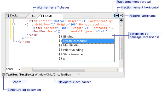 Fonctionnalités du mode XAML dans le Concepteur WPF