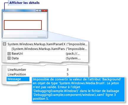 Assistant Exception affichant une erreur d'analyse XAML