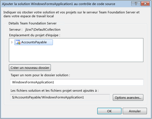 Stocker la solution sur Team Foundation Server