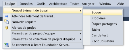 Nouveau menu d'élément de travail