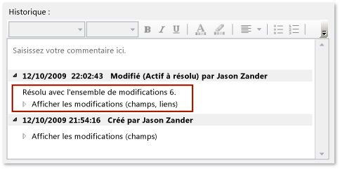 Ensemble de modifications ajouté à l'historique