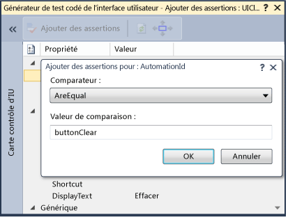 Assertions du test codé de l'IU