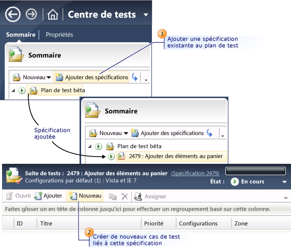 Ajouter des spécifications et des cas de test à un plan de test