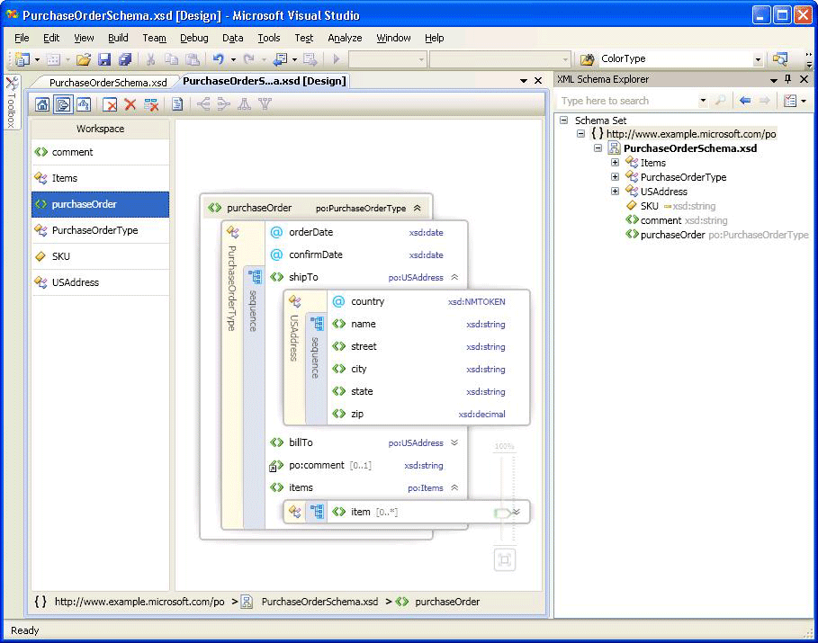 Vue de modèle de contenu du Concepteur de schémas XML