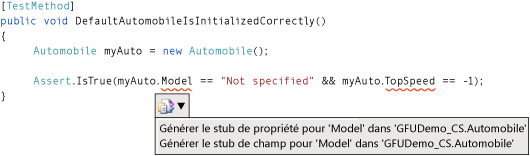 Menu contextuel Générer la propriété en C#