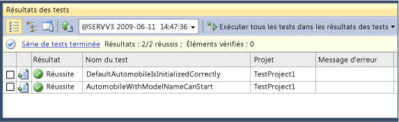 Résultats des tests qui ont réussi