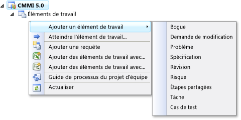 Créer un élément de travail par un clic droit sur Éléments de travail