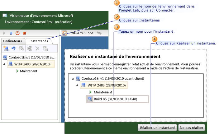 Étapes de prise d'un instantané