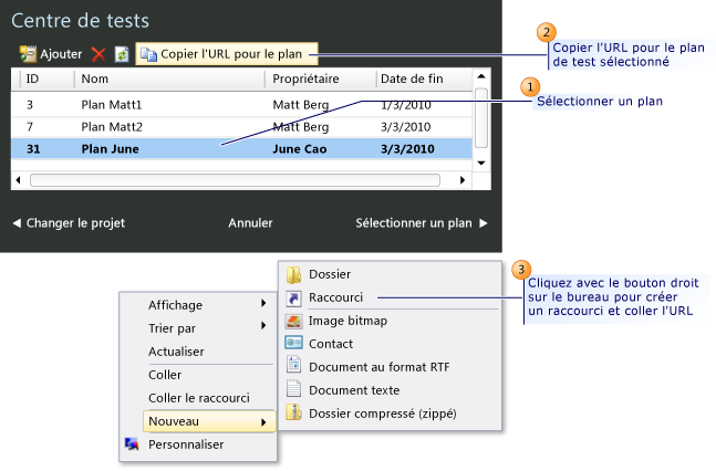 Copier l'URL pou un plan de test