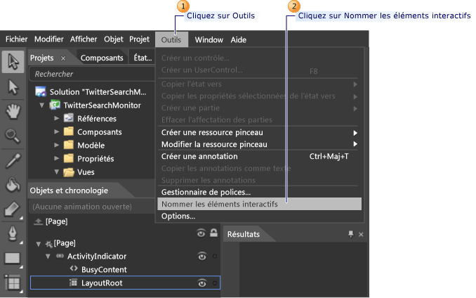 Utiliser Expression Blend pour attribuer des noms uniques.