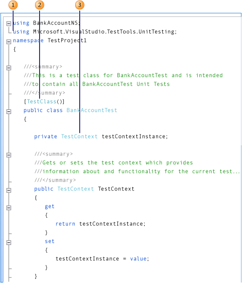 Section supérieure d'un exemple de fichier de test unitaire