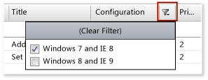 Tri et filtrage des points de test par configuration