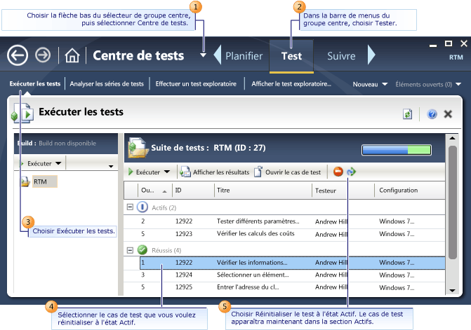 Réinitialisation d'un test (résultats enregistrés)