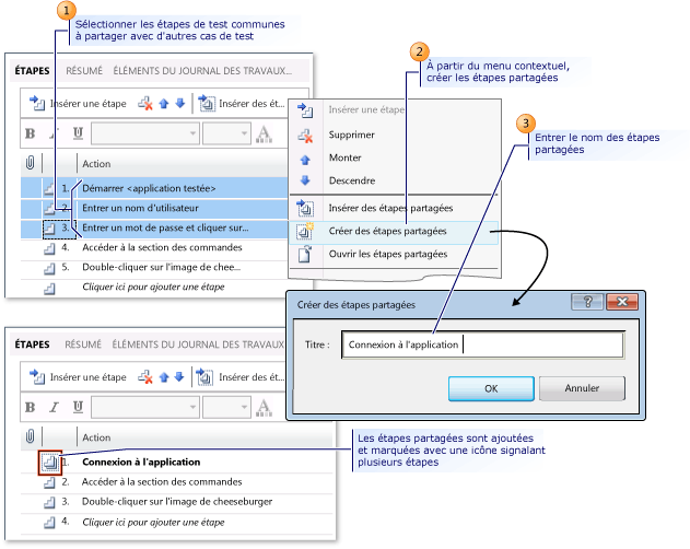 Créer des étapes partagées