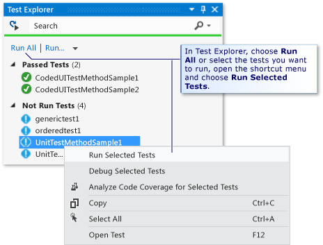 Explorateur de tests unitaires exécutant des tests automatisés