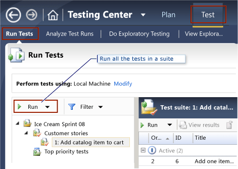 Exécution de tous les tests dans une suite