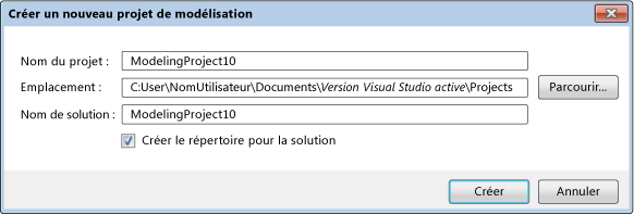 Boîte de dialogue Créer un nouveau projet de modélisation