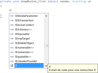 IntelliSense avec code Visual C#