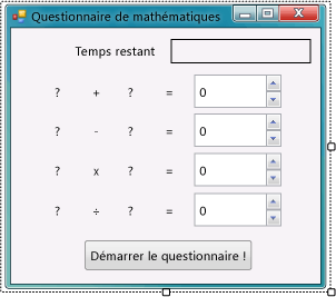 Formulaire de questionnaire mathématique initial